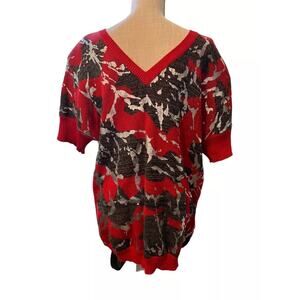 VTG Bonnie Boerer‎ Medium Red Black Silver Cheetah Print Tunic Sweater Dress